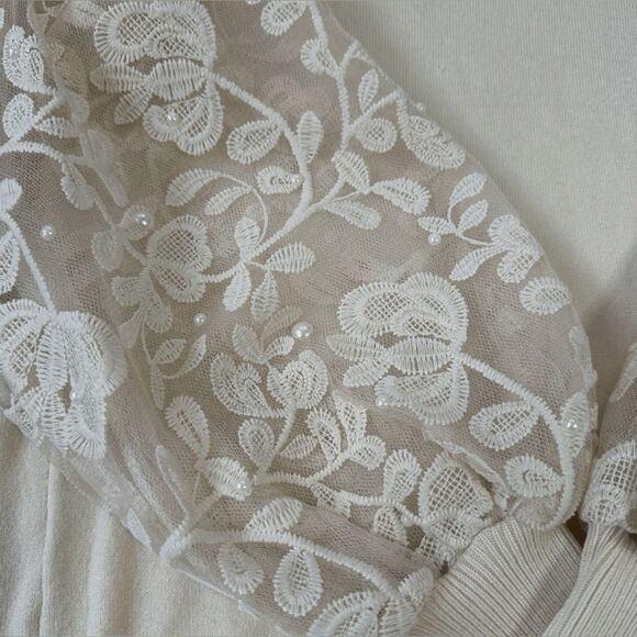 SIANI CRÈME SWEATER LACE, BEADED BALLOON SLEEVES - Size MED- NWT - Picture 13 of 15
